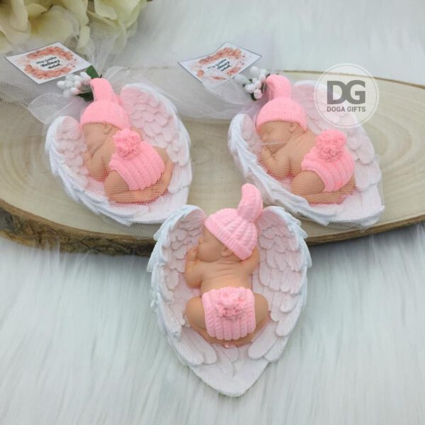 Sleeping Baby in Angel Wings Figurine Pink